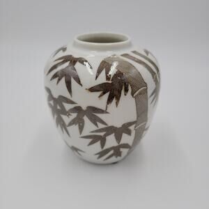 Art Pottery Stoneware Vase With Bamboo Print Clear Glaze